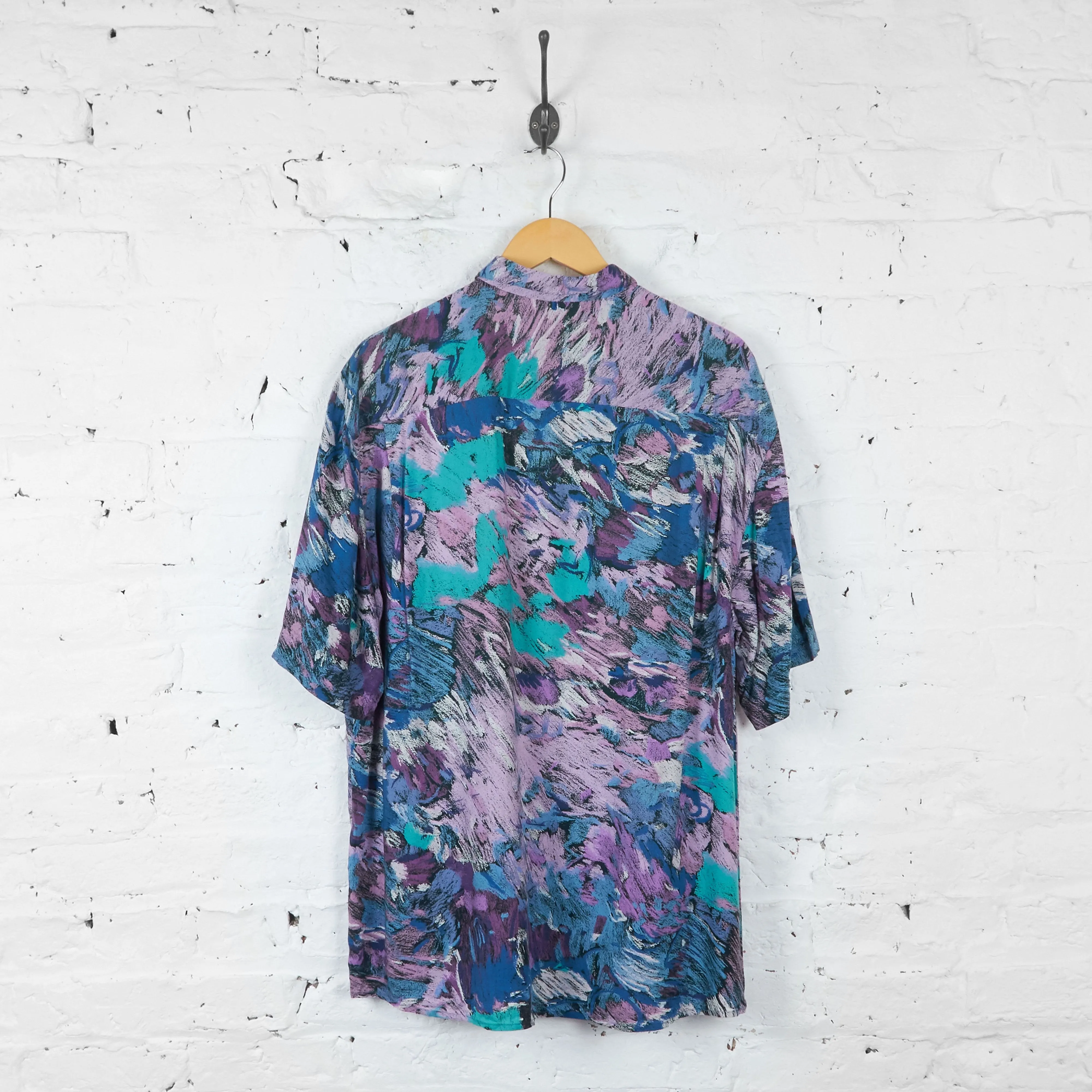 Patterned 90s Short Sleeve Shirt - Purple - L