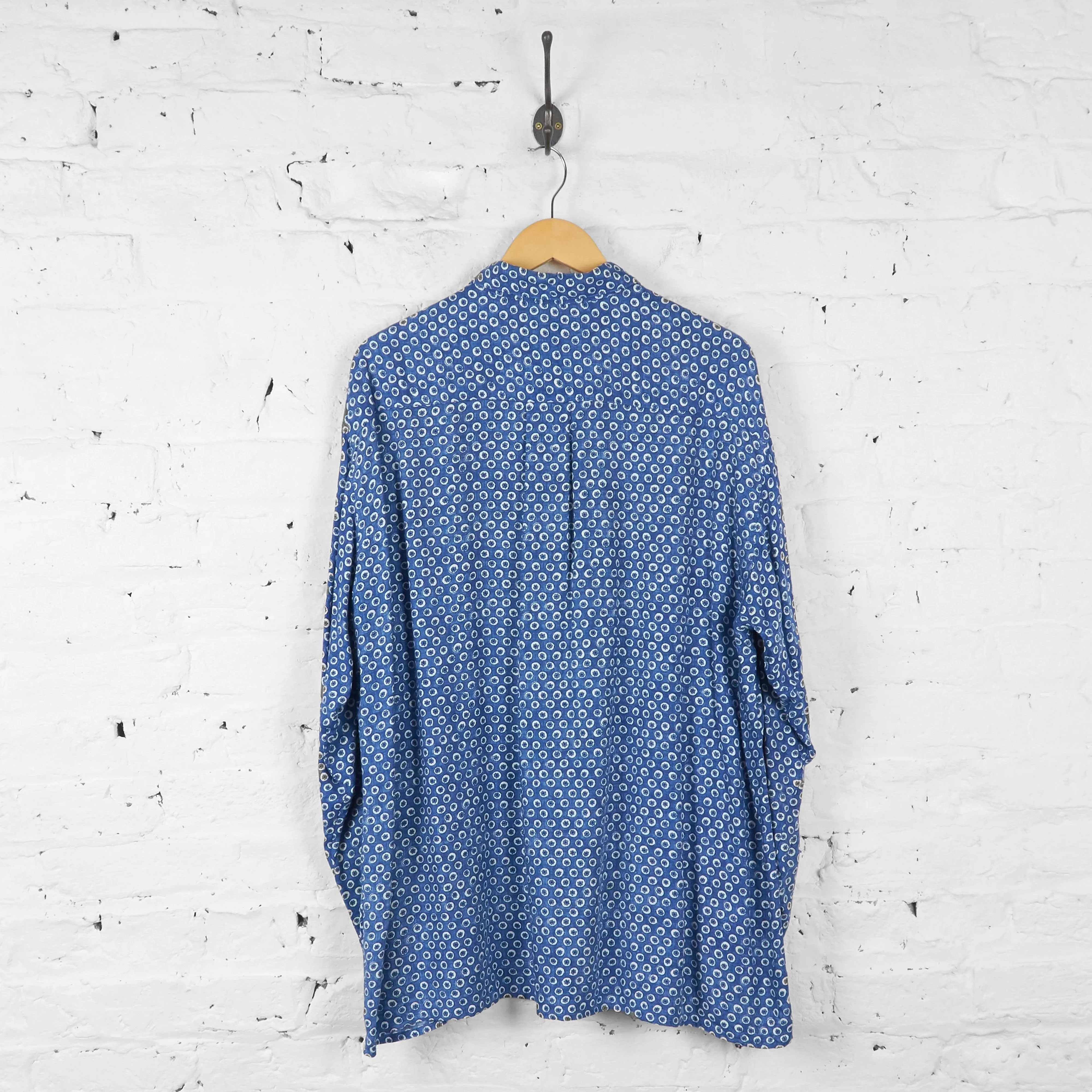Patterned Long Sleeve 90s Shirt - Blue - XXL