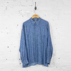 Patterned Long Sleeve 90s Shirt - Blue - XXL