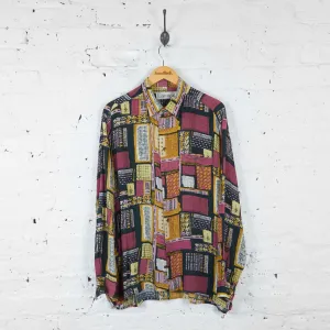 Patterned Long Sleeve 90s Shirt - Red/Yellow - L
