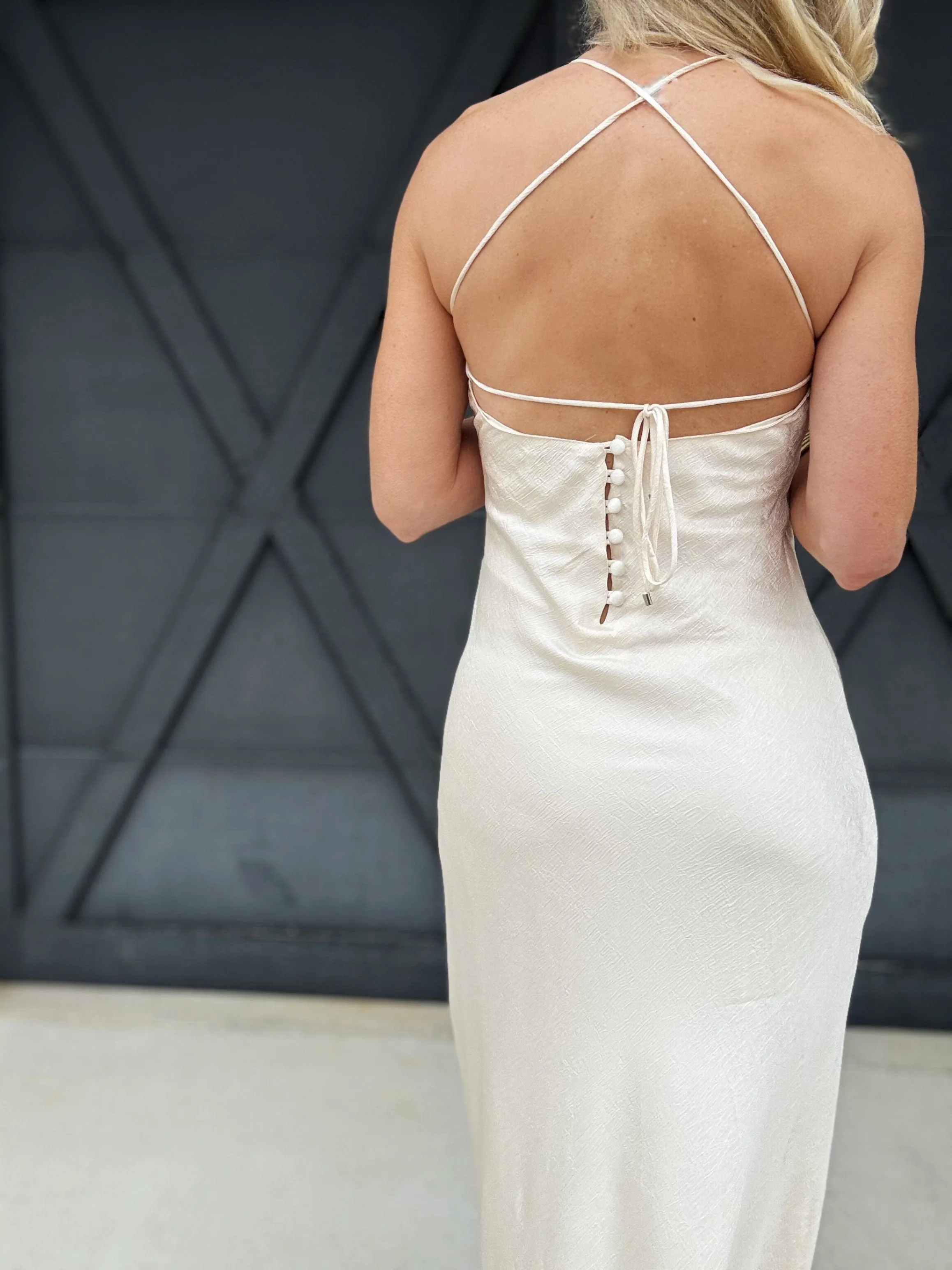 Paula Bias Satin Slip Dress In Pearl