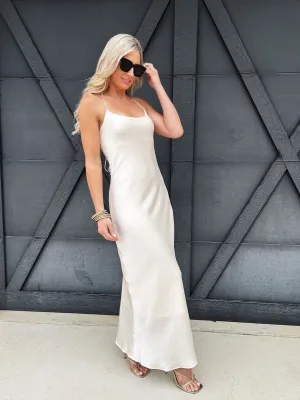 Paula Bias Satin Slip Dress In Pearl