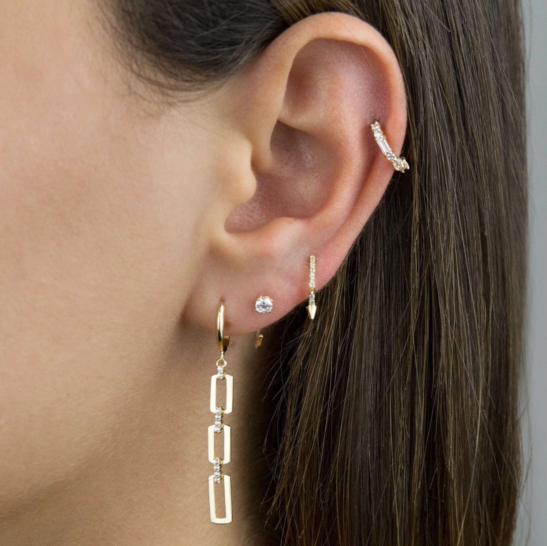 Pavé Drop Link Huggie Earring 14K