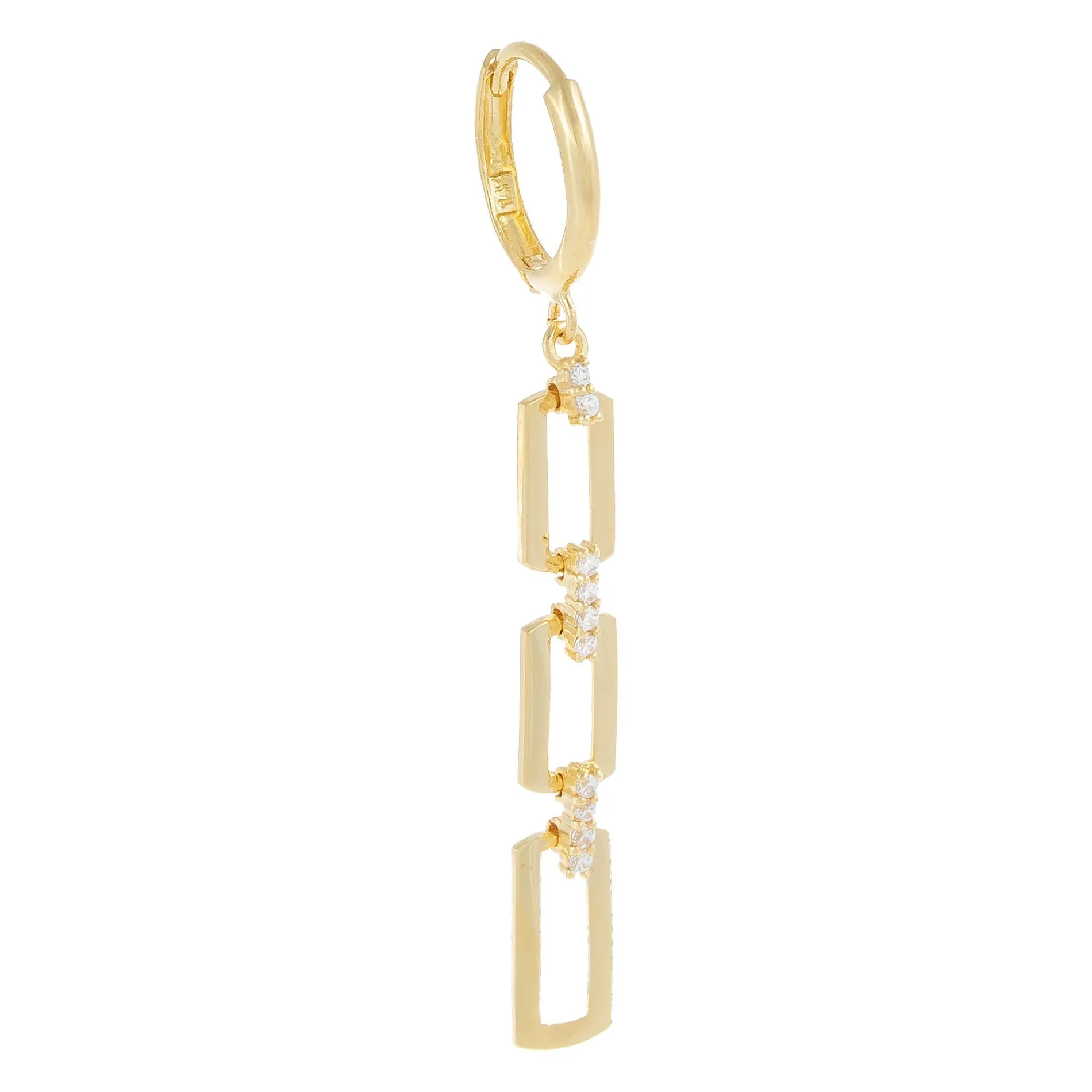 Pavé Drop Link Huggie Earring 14K