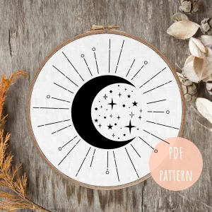 PDF Embroidery Pattern Celestial Moon Art E6