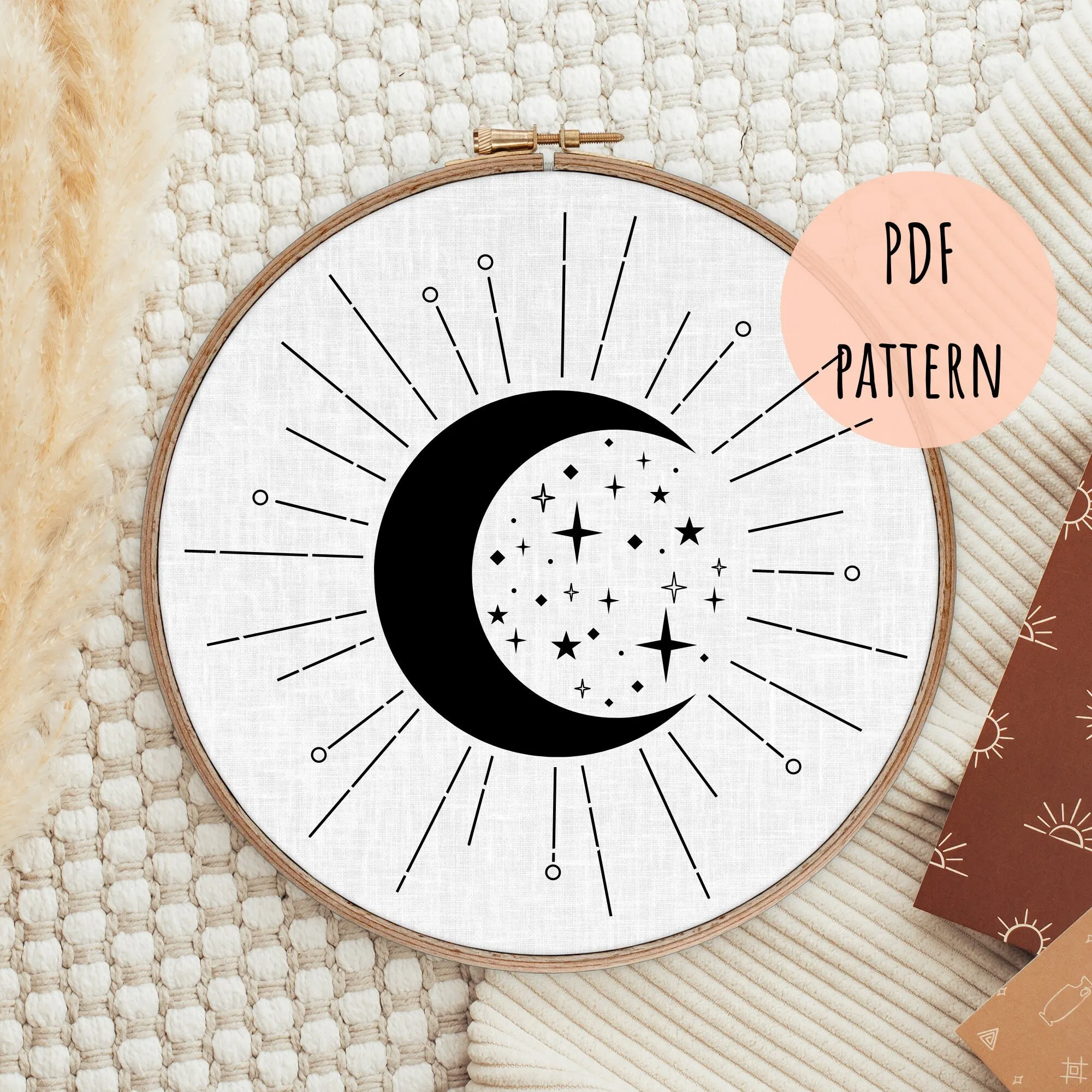 PDF Embroidery Pattern Celestial Moon Art E6