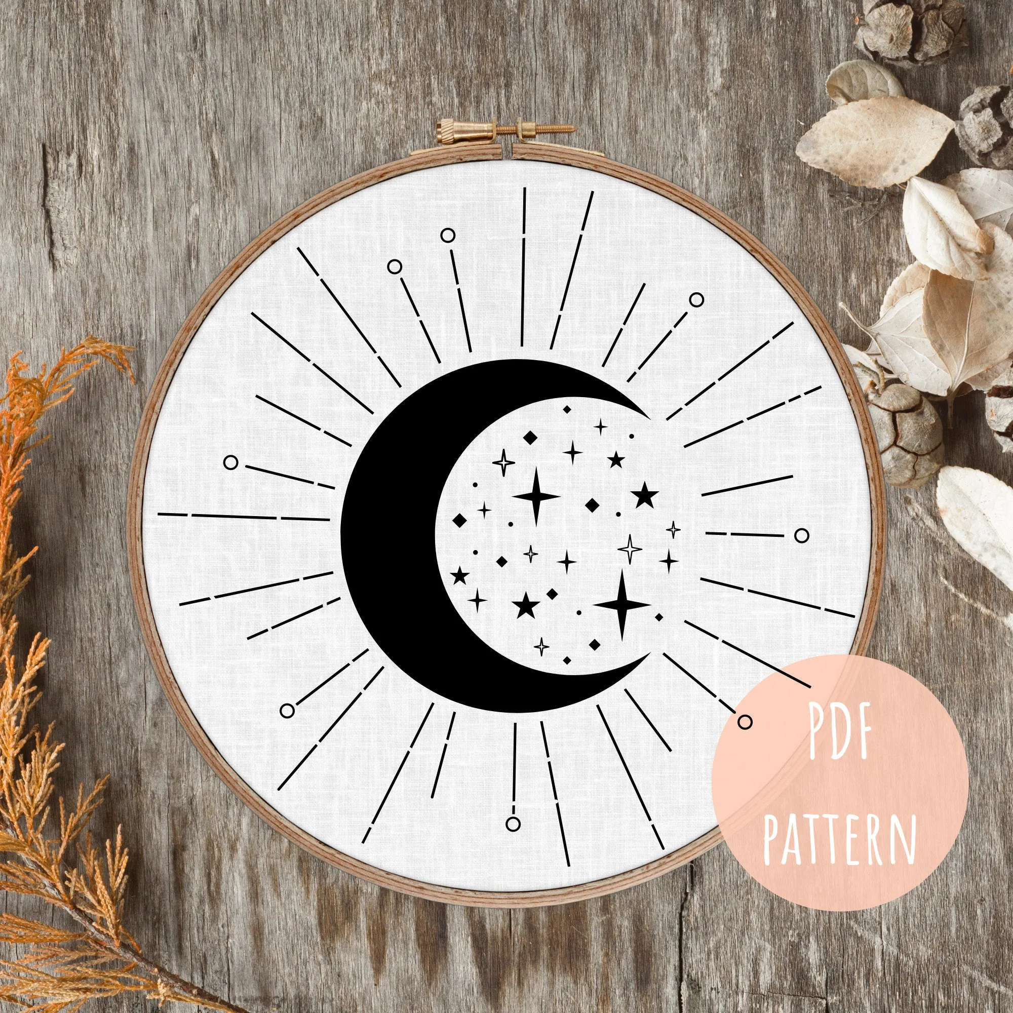 PDF Embroidery Pattern Celestial Moon Art E6