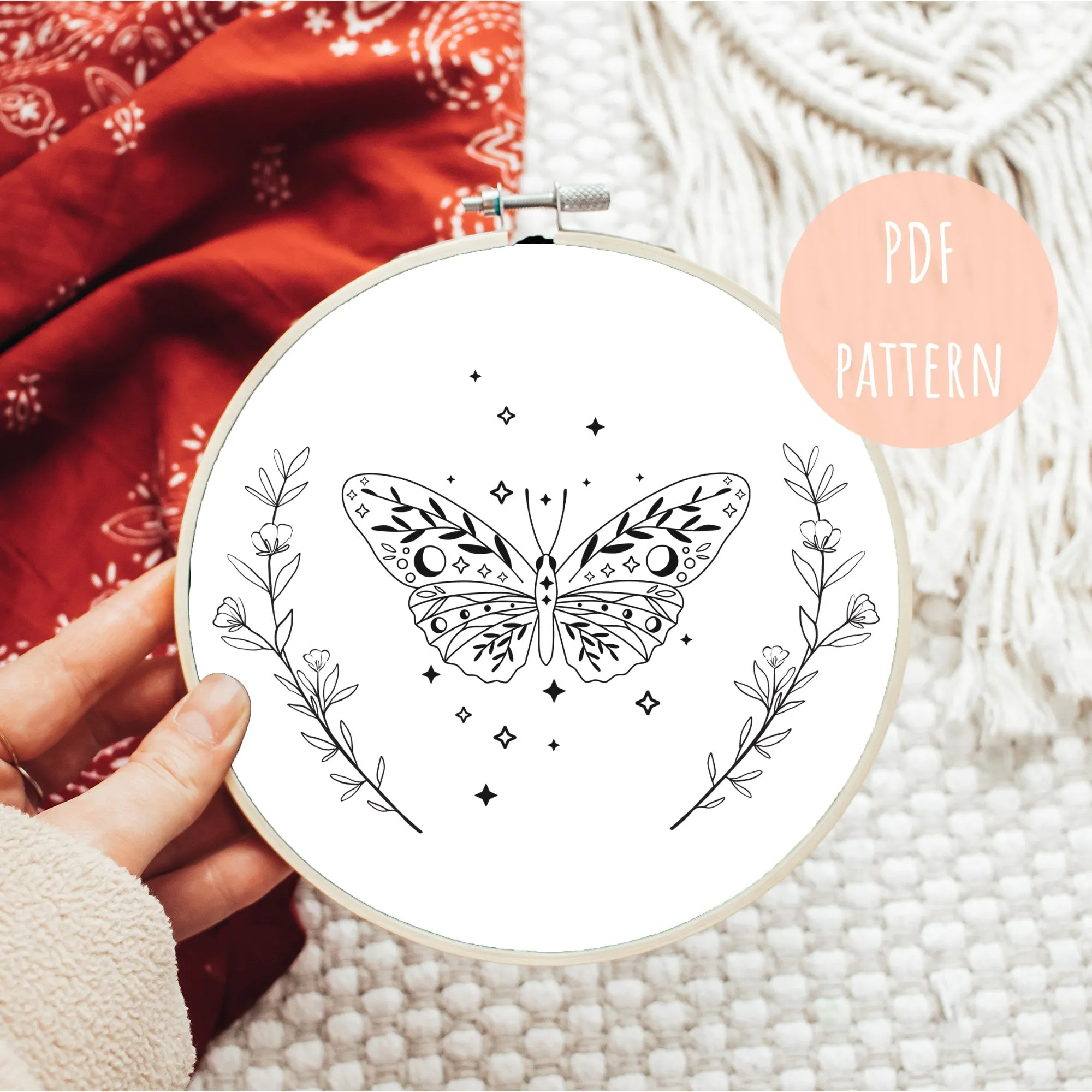 PDF Embroidery Pattern Celestial Moth Art E3