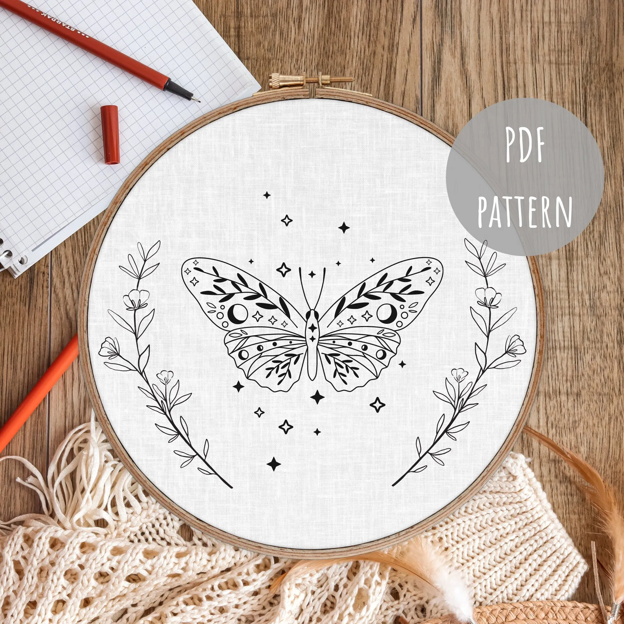 PDF Embroidery Pattern Celestial Moth Art E3