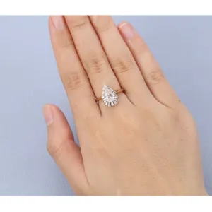 Pear Rose gold vintage ring white diamond unique ring for women's fantasy ring engagement ring for loved one's wedding gift