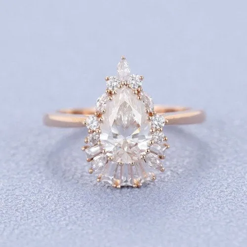 Pear Rose gold vintage ring white diamond unique ring for women's fantasy ring engagement ring for loved one's wedding gift