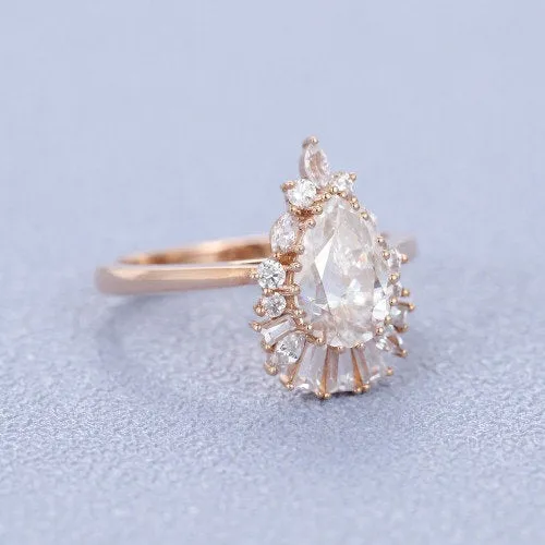 Pear Rose gold vintage ring white diamond unique ring for women's fantasy ring engagement ring for loved one's wedding gift