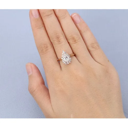 Pear Rose gold vintage ring white diamond unique ring for women's fantasy ring engagement ring for loved one's wedding gift