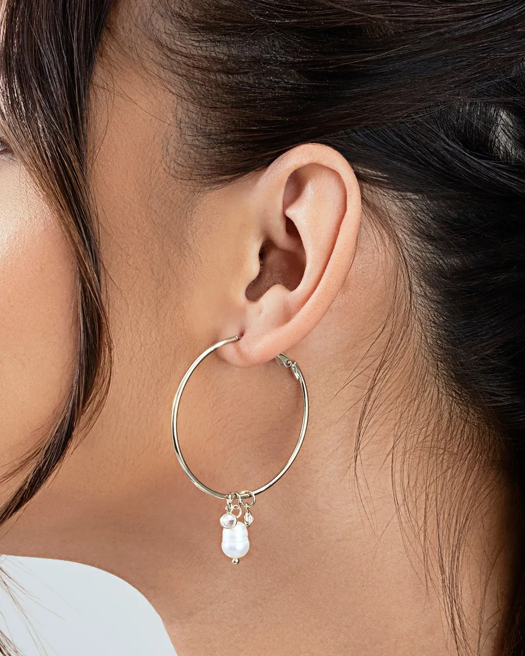 Pearl and Bezel CZ Hoops