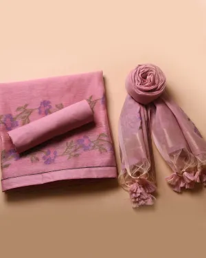 Pink Chanderi Silk Woven Unstitched Suit Fabric Set With Chanderi Silk Dupatta