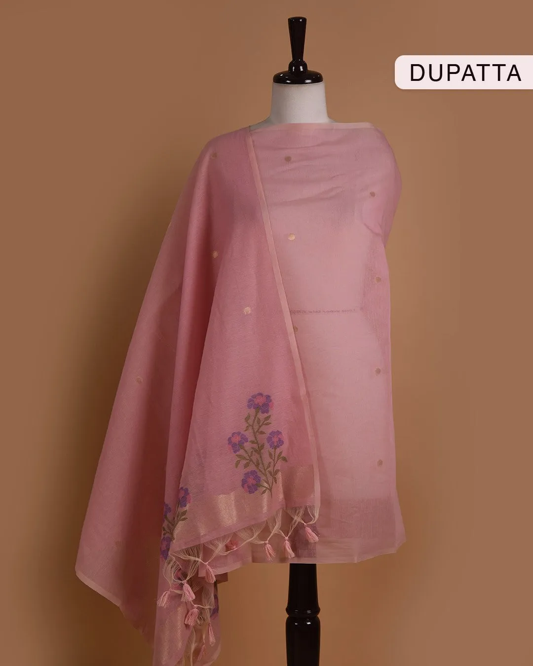 Pink Chanderi Silk Woven Unstitched Suit Fabric Set With Chanderi Silk Dupatta