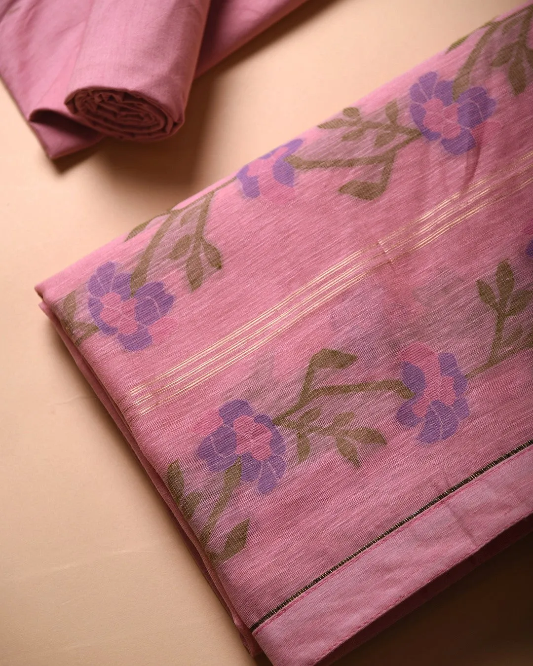 Pink Chanderi Silk Woven Unstitched Suit Fabric Set With Chanderi Silk Dupatta