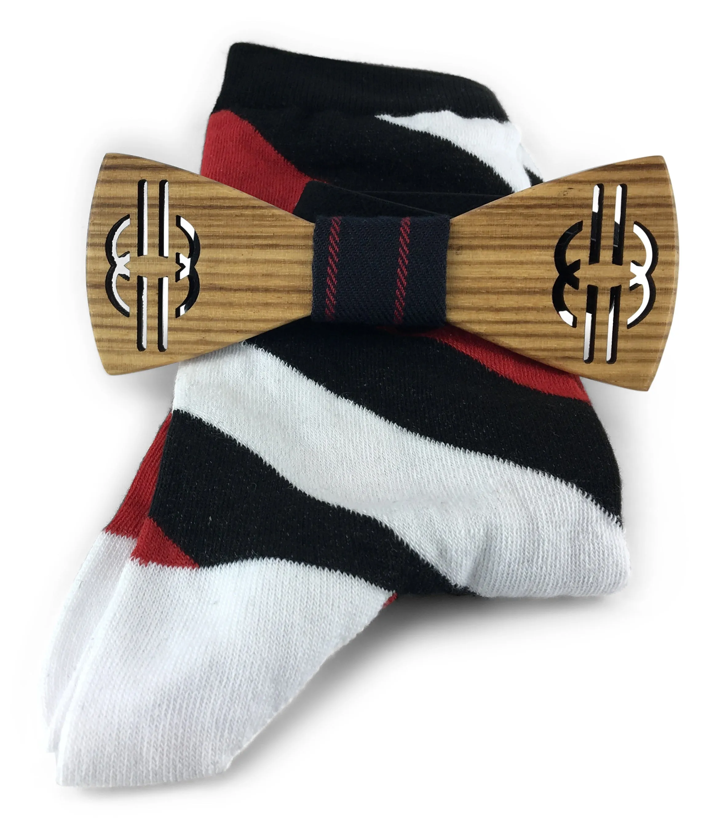 Premium Wooden Creative Handmade Bowtie with Matching Cotton Mens Blend Sock