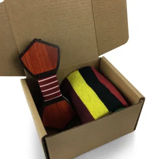 Premium Wooden Creative Handmade Bowtie with Matching Cotton Mens Blend Sock
