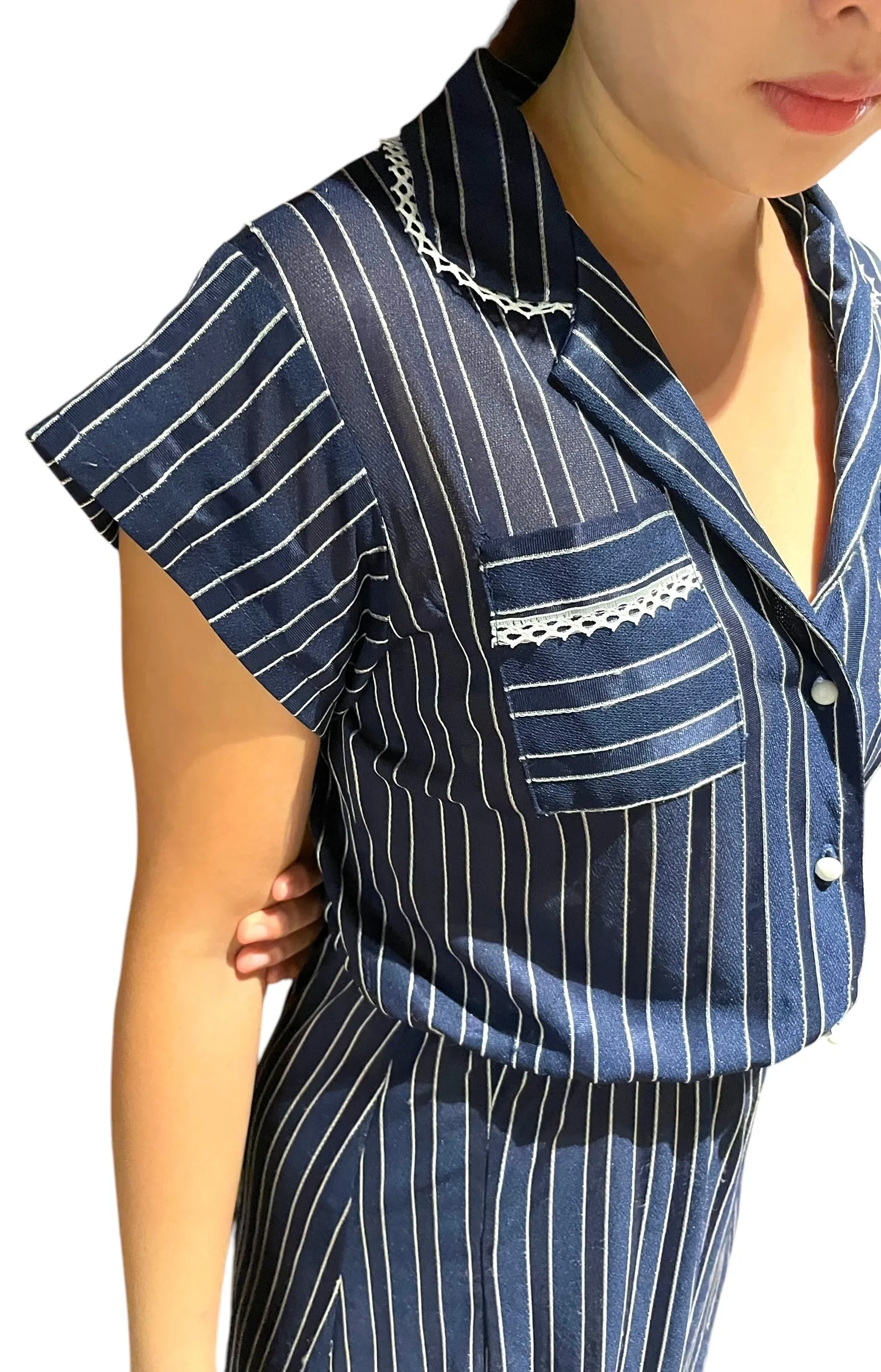 Preppy Stripes - Navy Striped  Nautical Cap Sleeve Vintage Dress