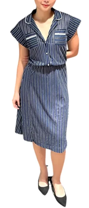 Preppy Stripes - Navy Striped  Nautical Cap Sleeve Vintage Dress