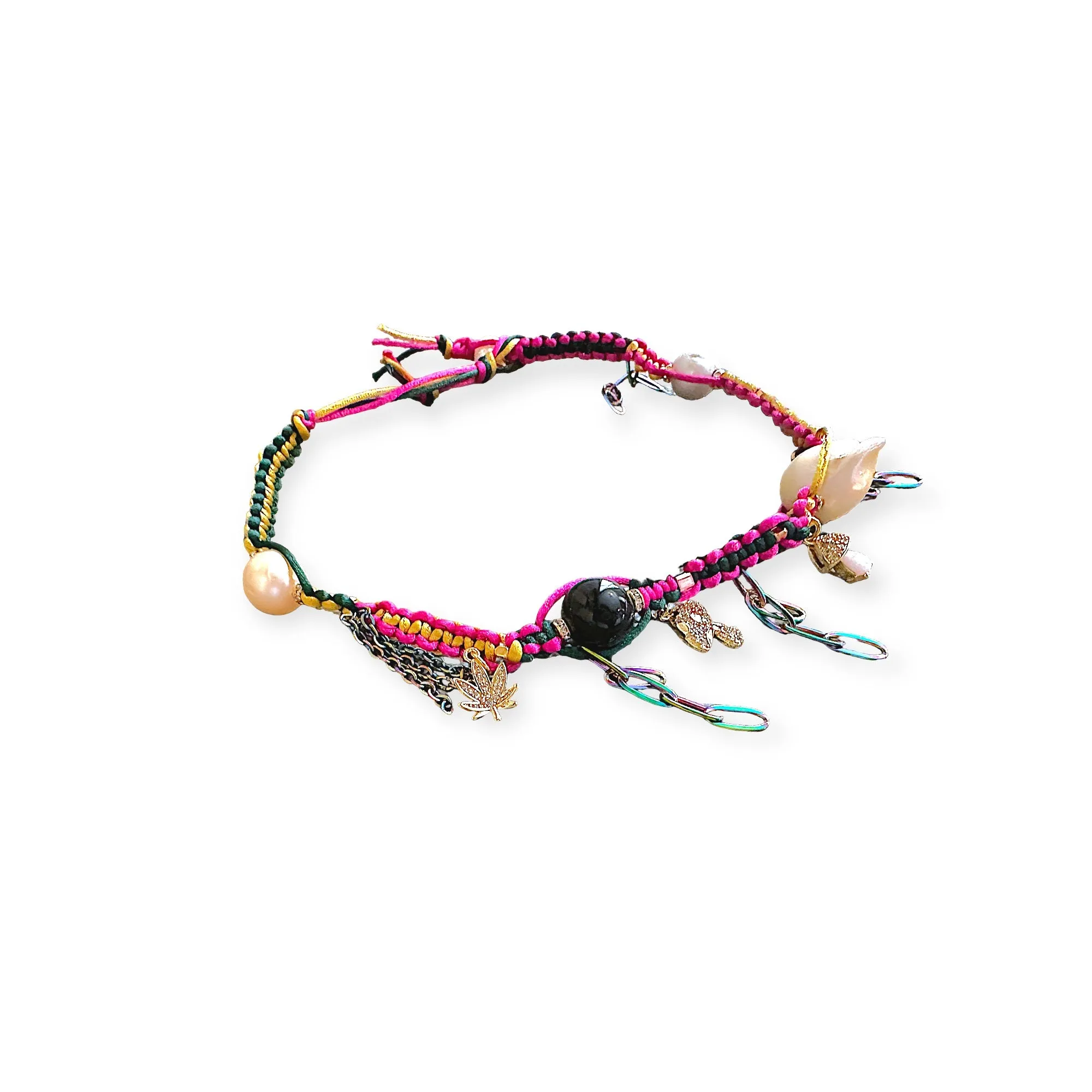 PSYCHEDELIC MERMAID LUCKY CHARM SILK ROCKER CHOKER