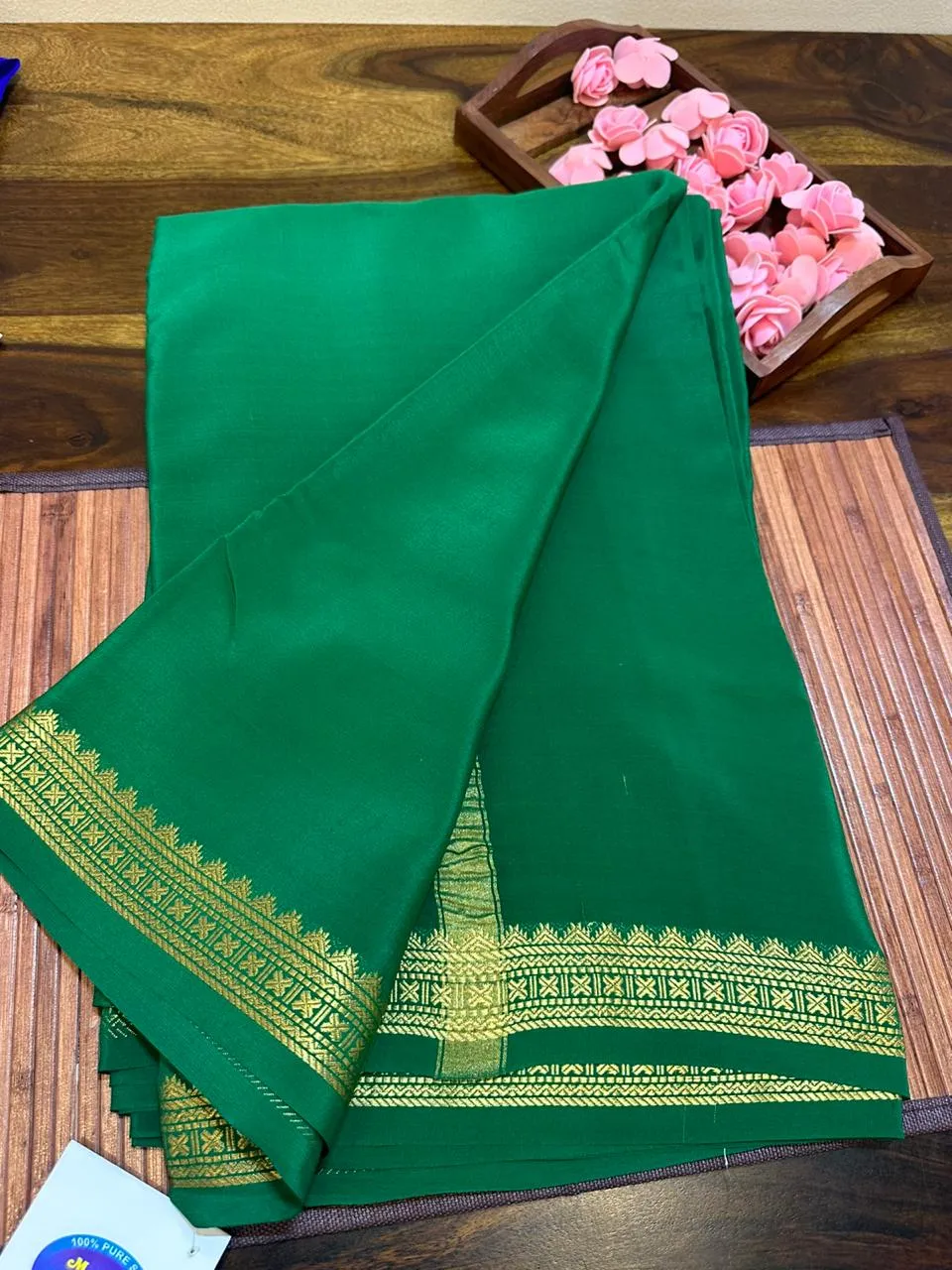 Pure Mysoore Silk Saree with Pure Real Gold and Real Silver Zari Work