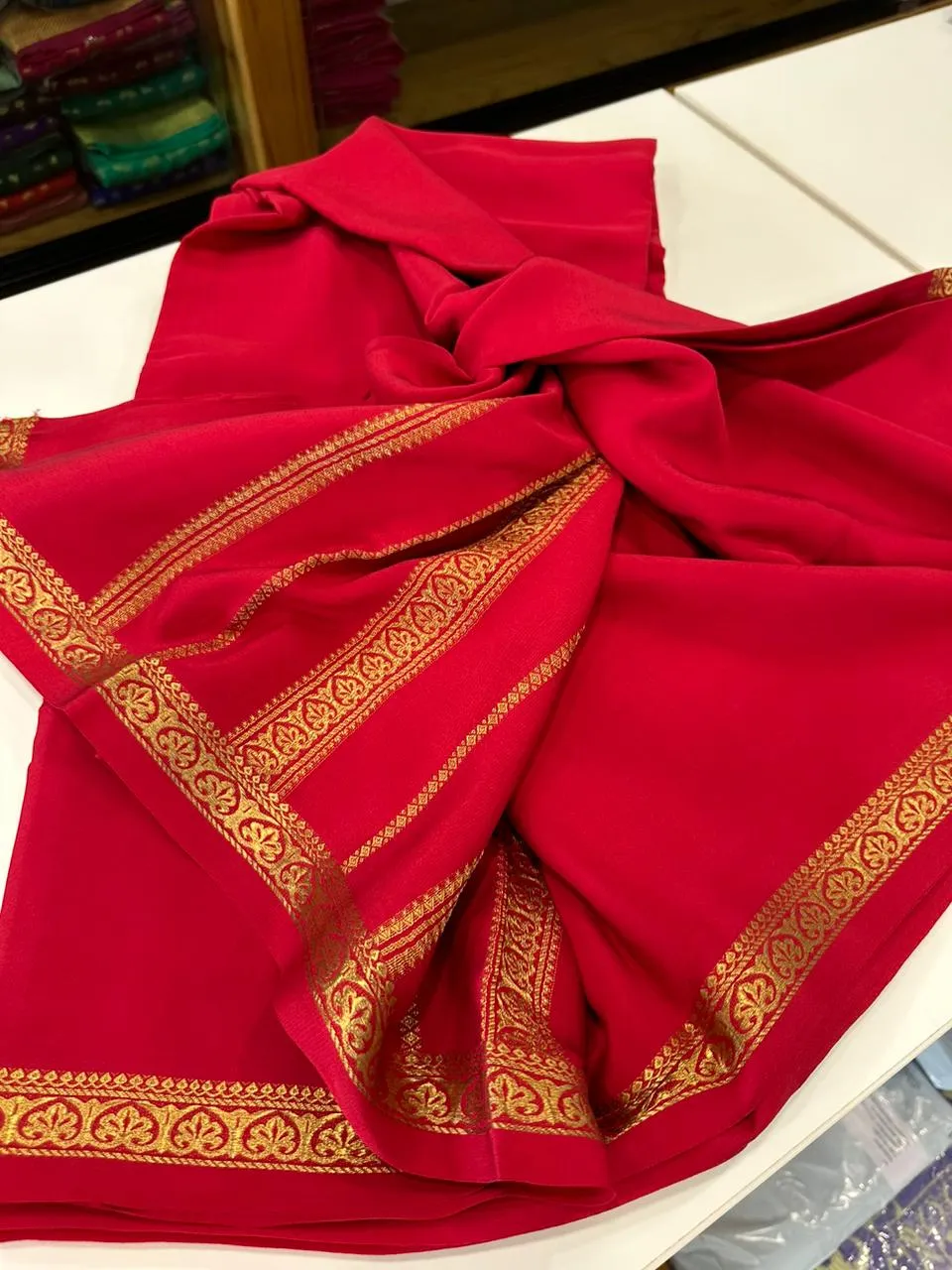 Pure Mysoore Silk Saree with Pure Real Gold and Real Silver Zari Work