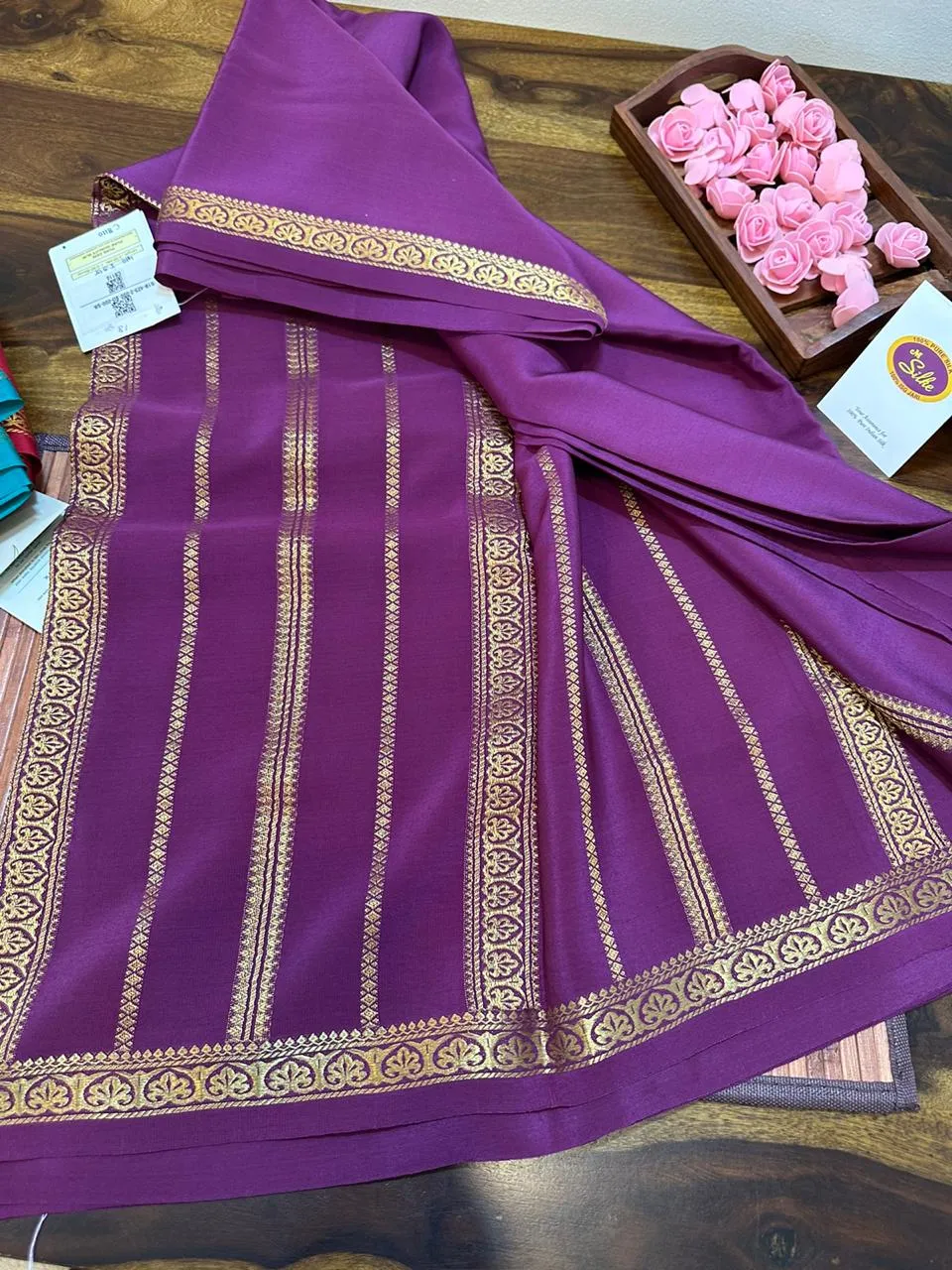 Pure Mysoore Silk Saree with Pure Real Gold and Real Silver Zari Work