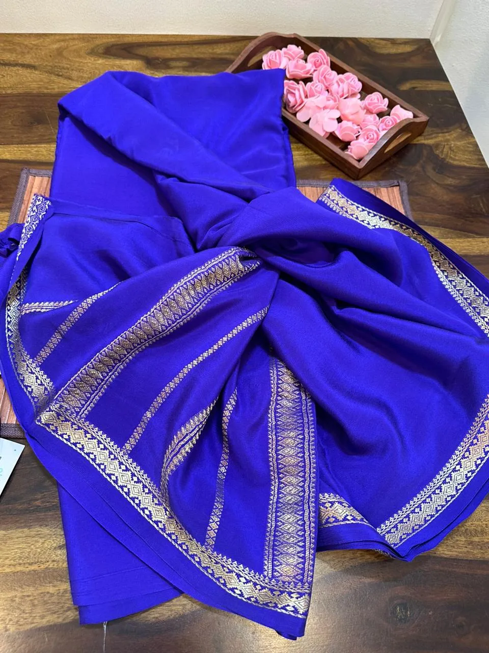 Pure Mysoore Silk Saree with Pure Real Gold and Real Silver Zari Work