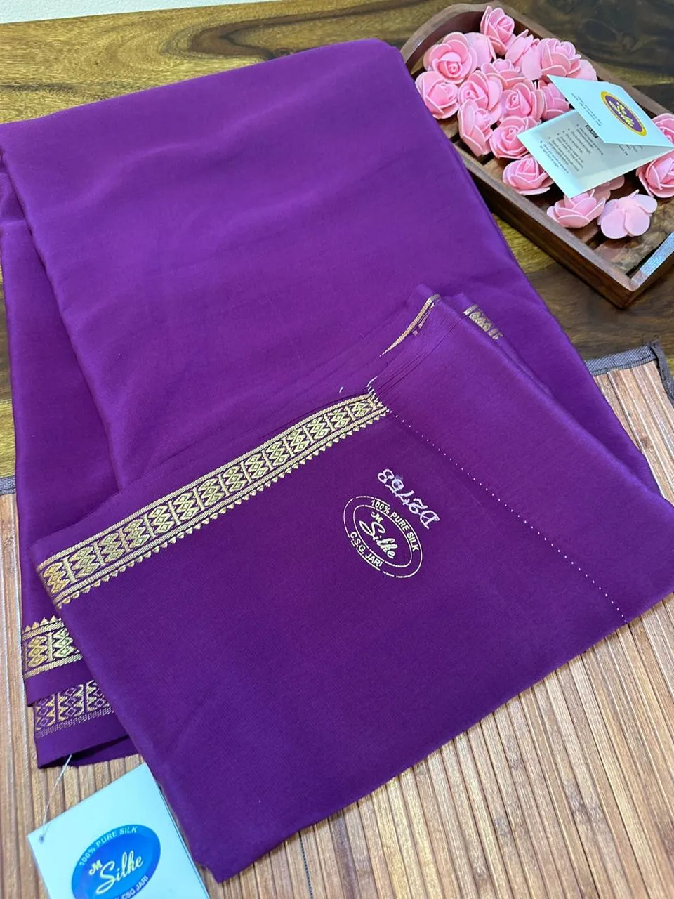 Pure Mysoore Silk Saree with Pure Real Gold and Real Silver Zari Work
