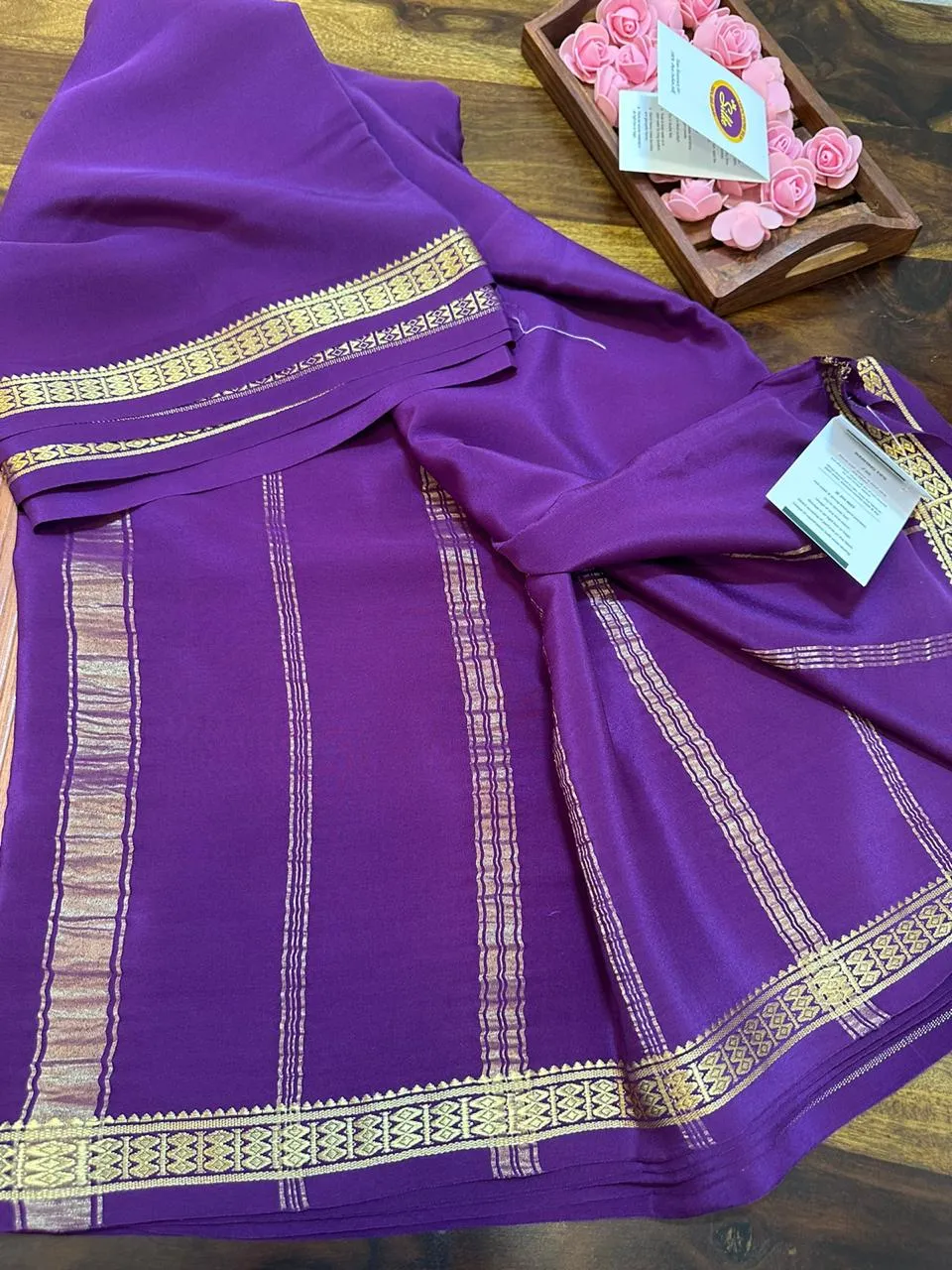 Pure Mysoore Silk Saree with Pure Real Gold and Real Silver Zari Work