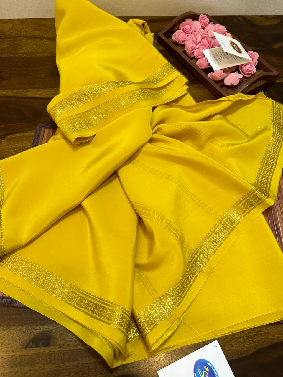 Pure Mysoore Silk Saree with Pure Real Gold and Real Silver Zari Work