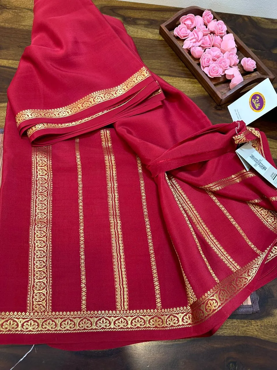 Pure Mysoore Silk Saree with Pure Real Gold and Real Silver Zari Work