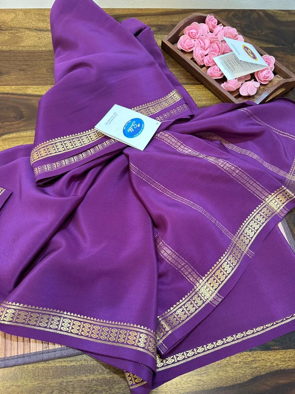 Pure Mysoore Silk Saree with Pure Real Gold and Real Silver Zari Work