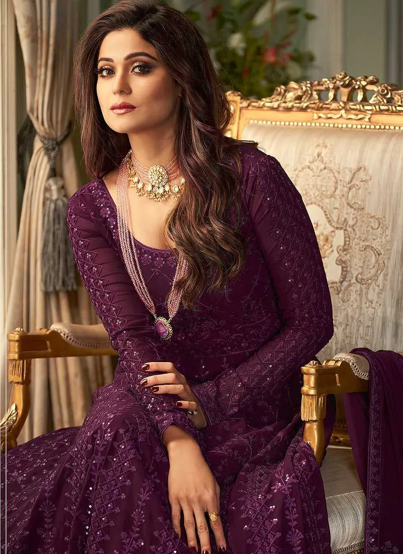Purple Heavy Embroidered Kalidar Anarkali Suit