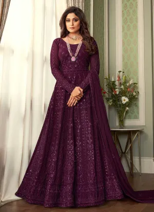 Purple Heavy Embroidered Kalidar Anarkali Suit