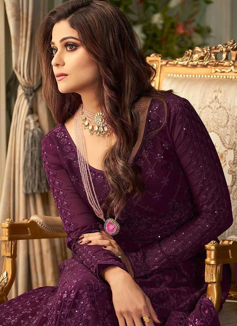 Purple Heavy Embroidered Kalidar Anarkali Suit