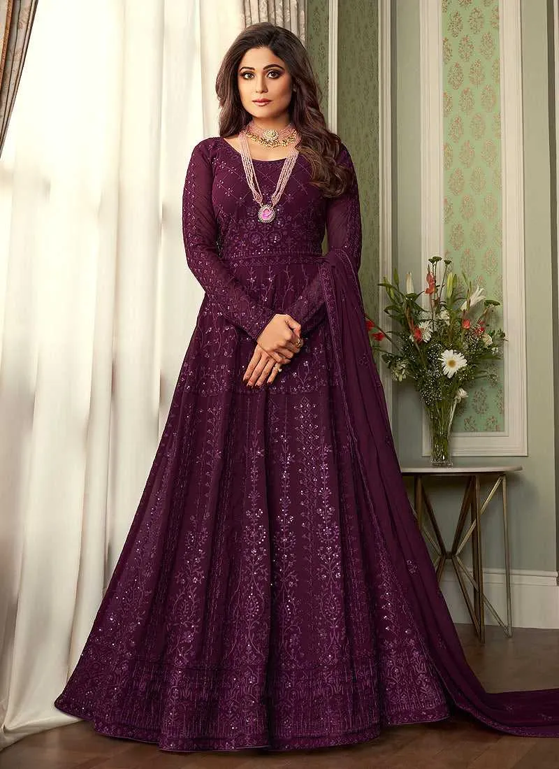 Purple Heavy Embroidered Kalidar Anarkali Suit