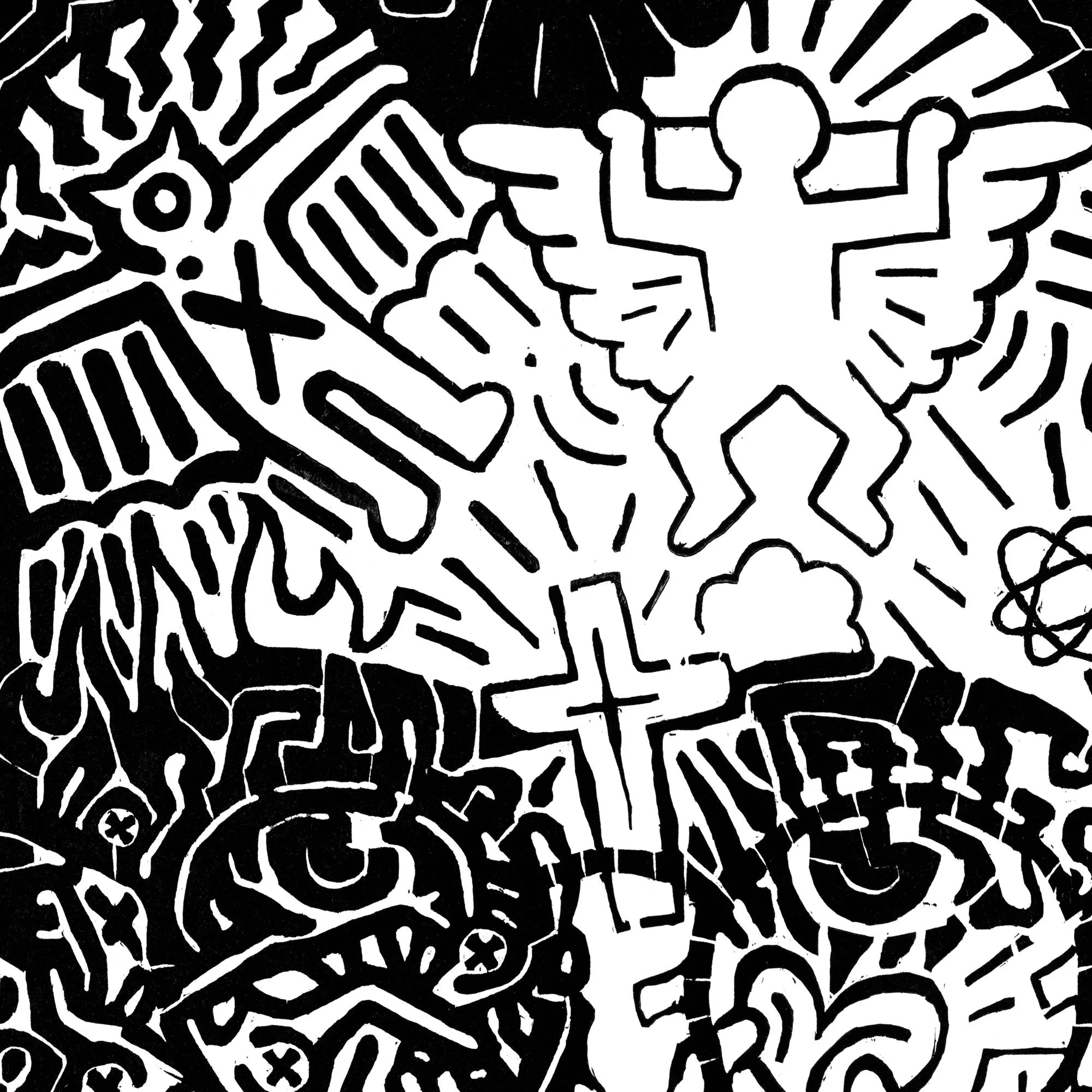"Portrait of Keith Haring" woodblock print on 32x40 inch Somerset Sateen paper, limited edited signed and numbered out of 15
