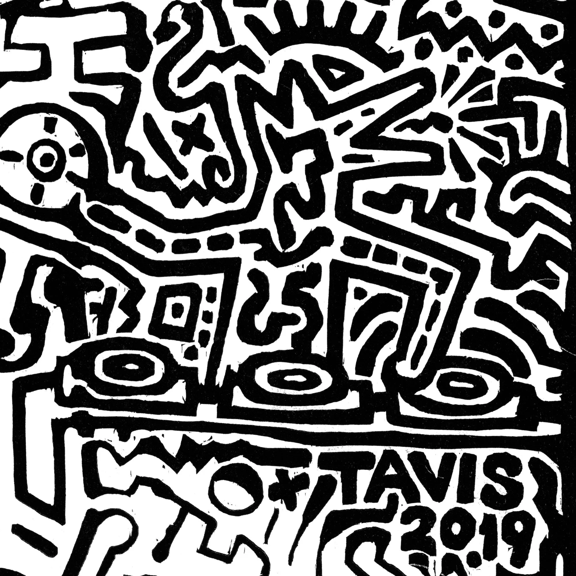 "Portrait of Keith Haring" woodblock print on 32x40 inch Somerset Sateen paper, limited edited signed and numbered out of 15