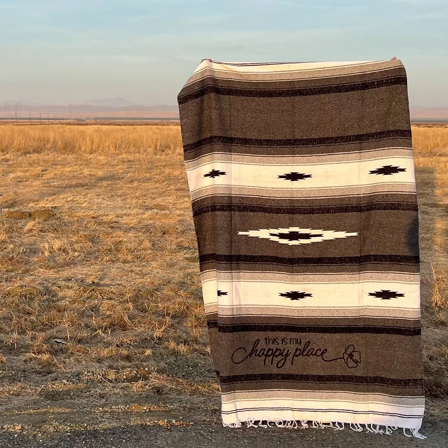 "This is my happy place" - Charcoal Throw - Mexican Blanket - Wholesale