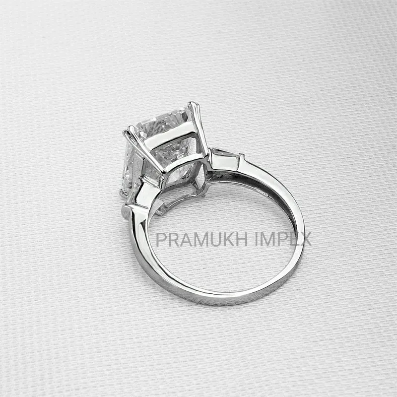 Rectangle Cut Moissanite Engagement Ring White Gold Vintage Celtic Engagement Ring for Women Diamond wedding Bridal Anniversary Gift 4.00ct