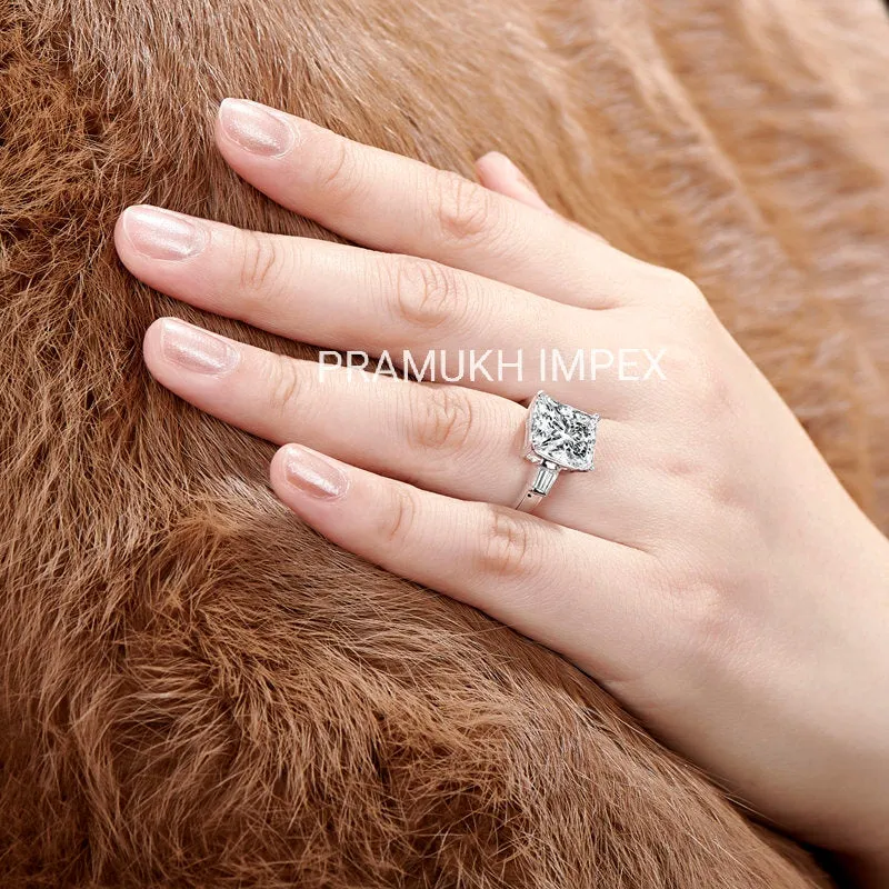 Rectangle Cut Moissanite Engagement Ring White Gold Vintage Celtic Engagement Ring for Women Diamond wedding Bridal Anniversary Gift 4.00ct