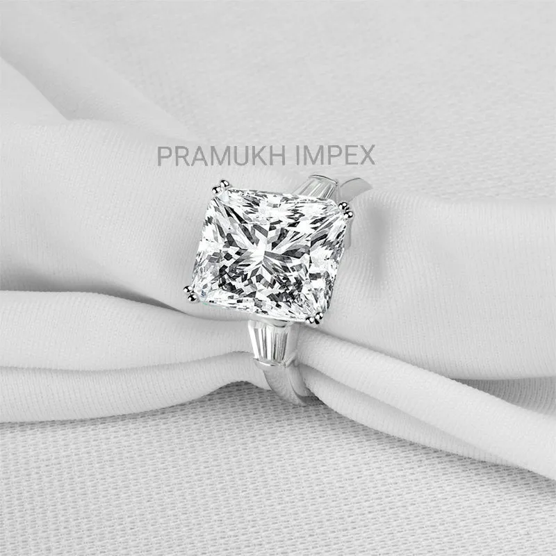 Rectangle Cut Moissanite Engagement Ring White Gold Vintage Celtic Engagement Ring for Women Diamond wedding Bridal Anniversary Gift 4.00ct