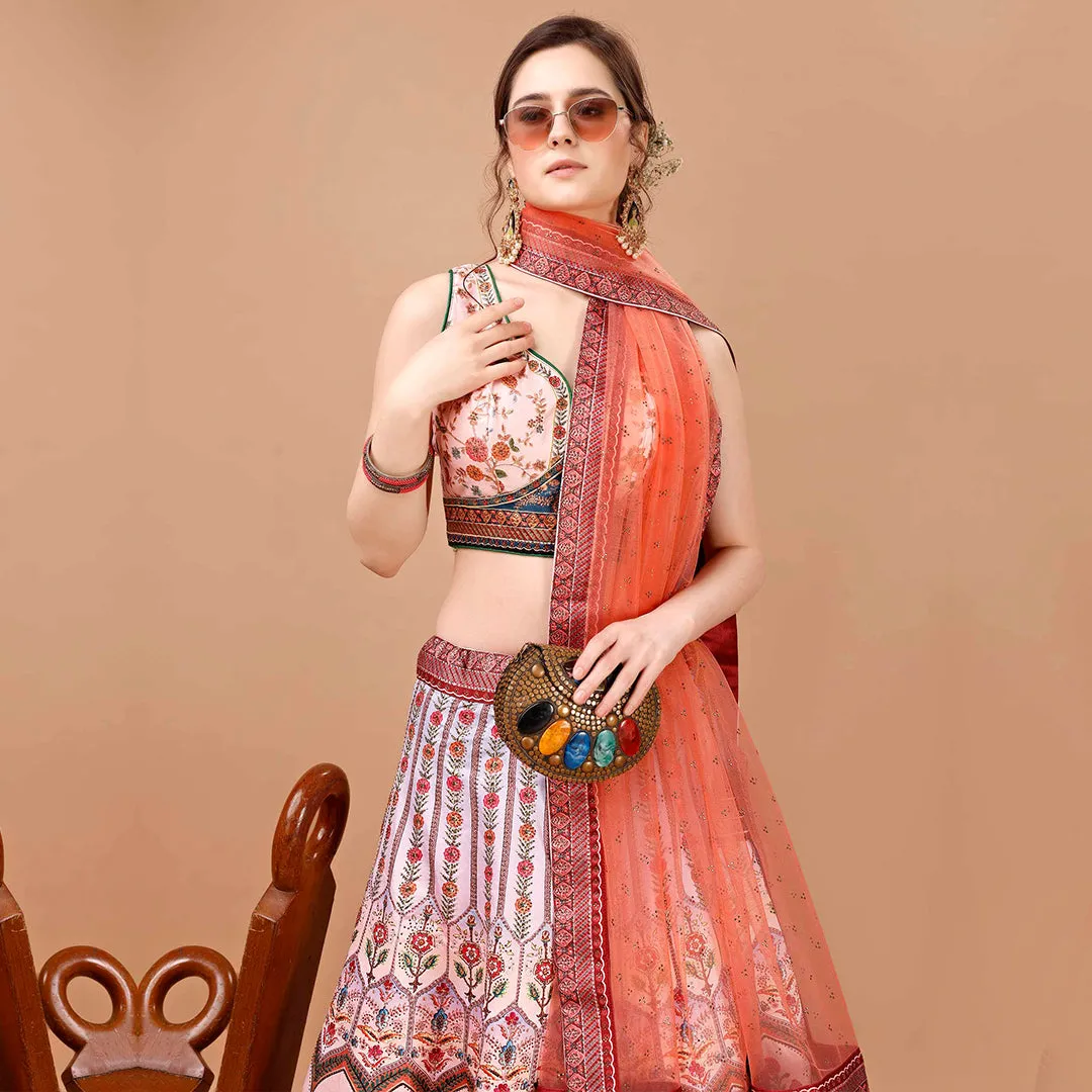 Red and Off-white Lehenga Set