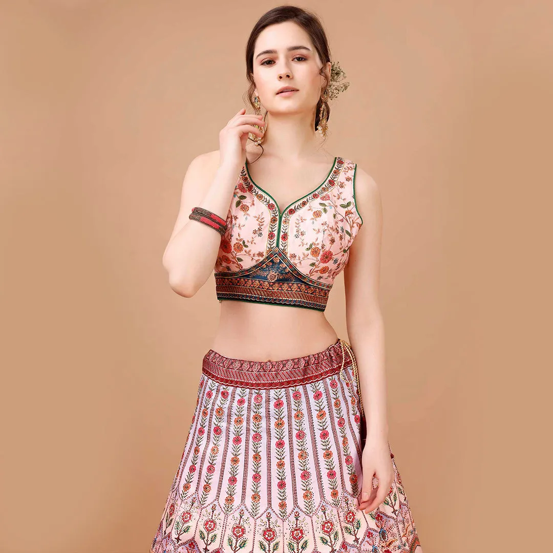 Red and Off-white Lehenga Set