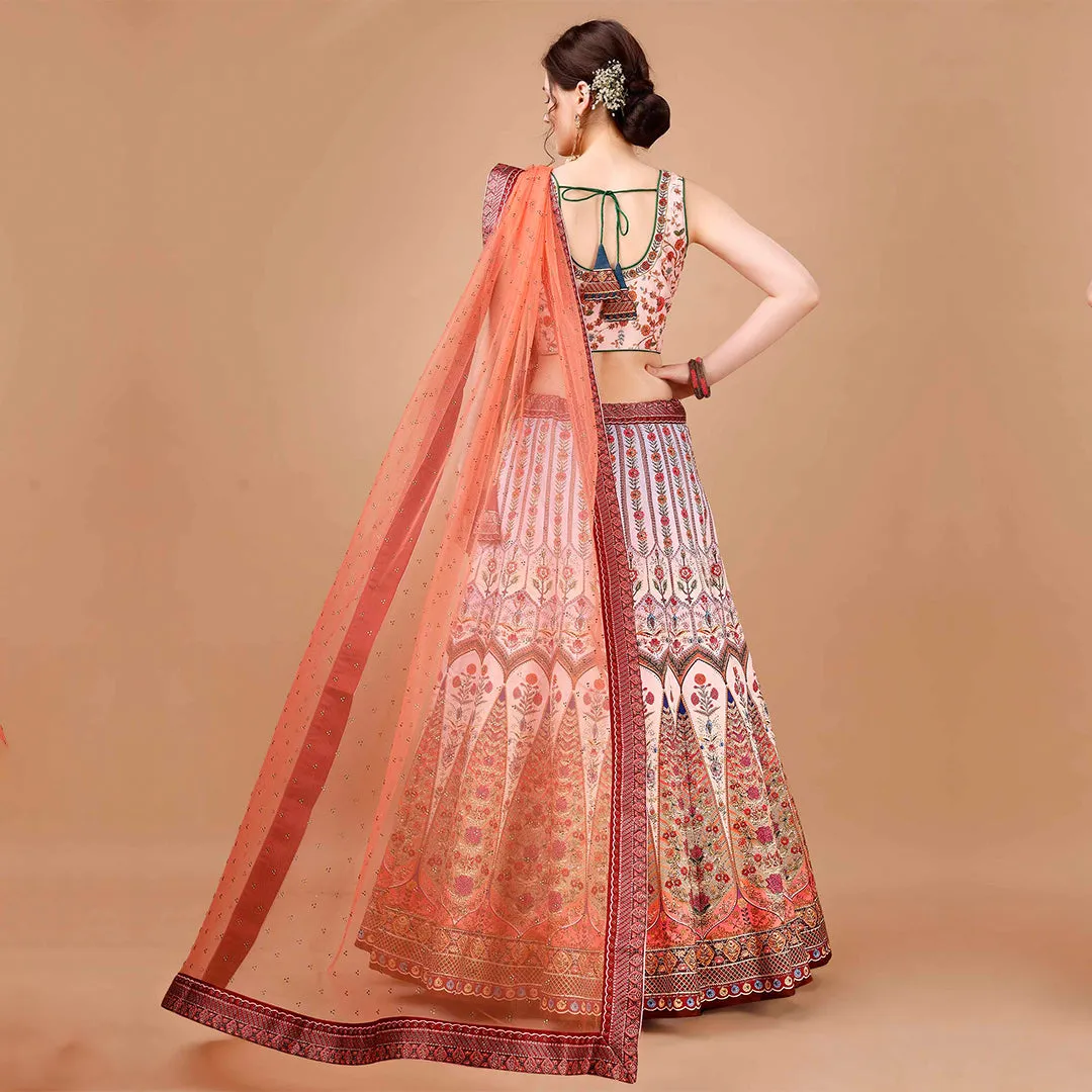 Red and Off-white Lehenga Set