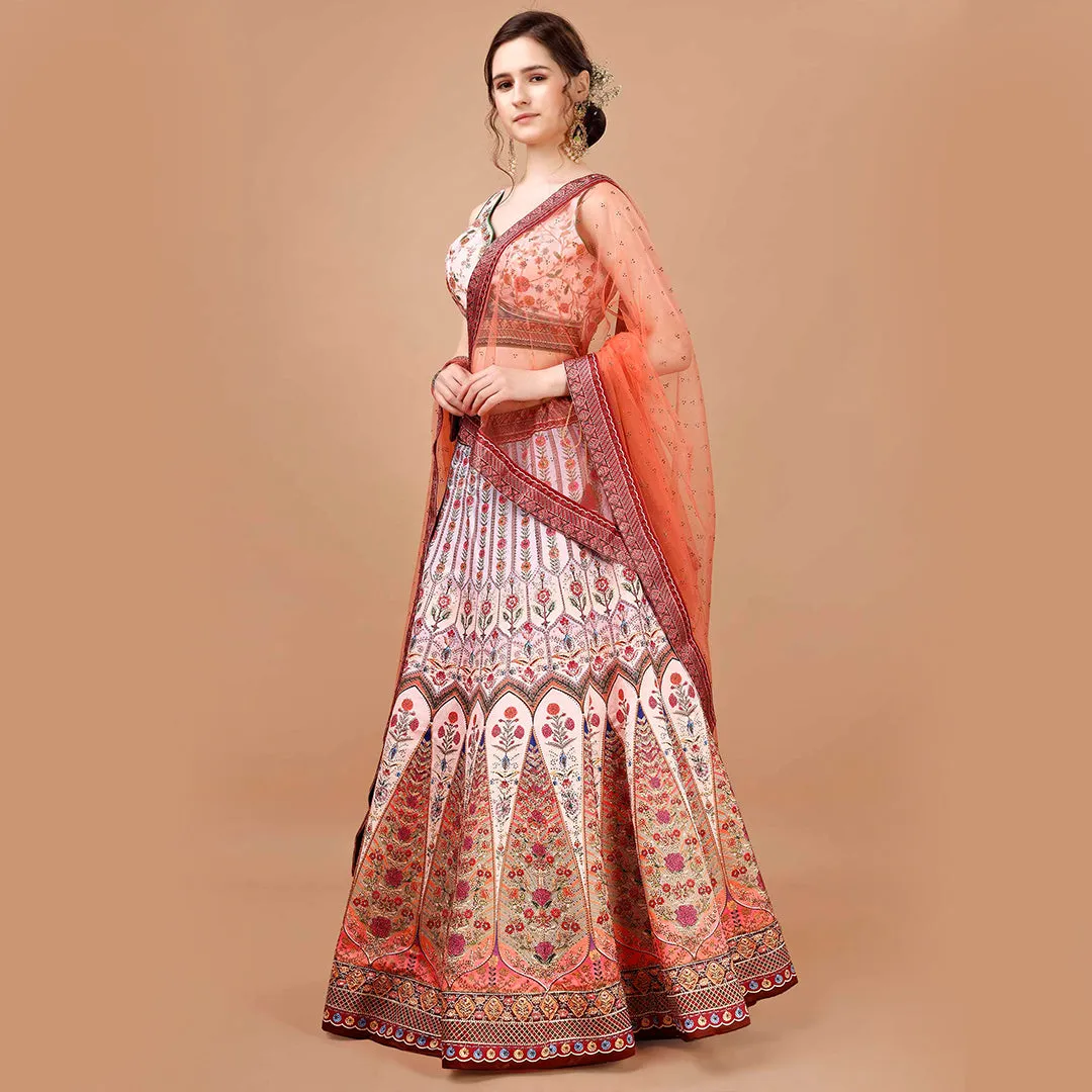 Red and Off-white Lehenga Set