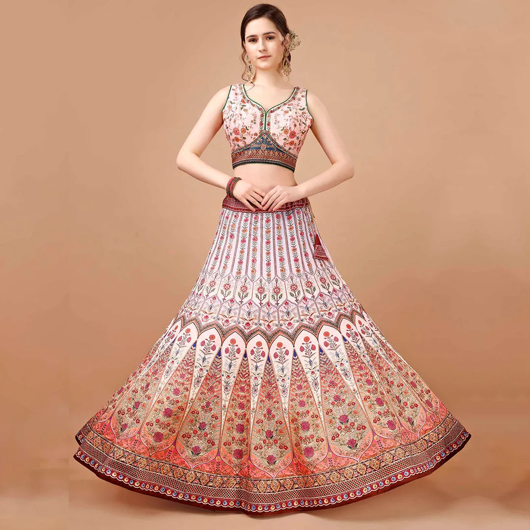 Red and Off-white Lehenga Set